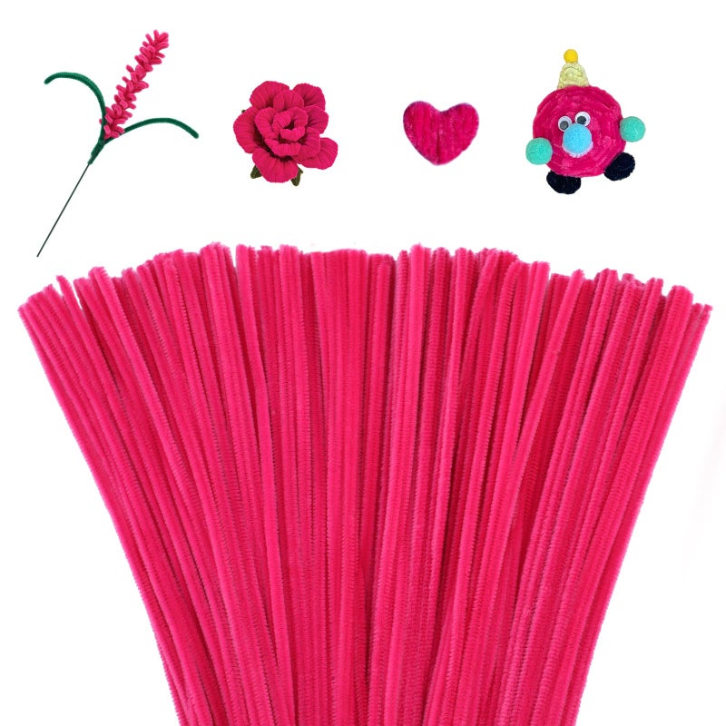 Mnuizu 200pcs Pipe Cleaners,Pipe Cleaners Chenille Stems for Craft, Fuzzy Sticks Christmas Craft Supplies for DIY Art & Creative Crafts Decorations(Deep Pink) - Image 1
